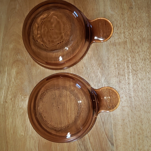 Vintage Visions 2 Heat & Eat Amber Corning Pyrex bowls 1 Lid - Picture 4 of 10